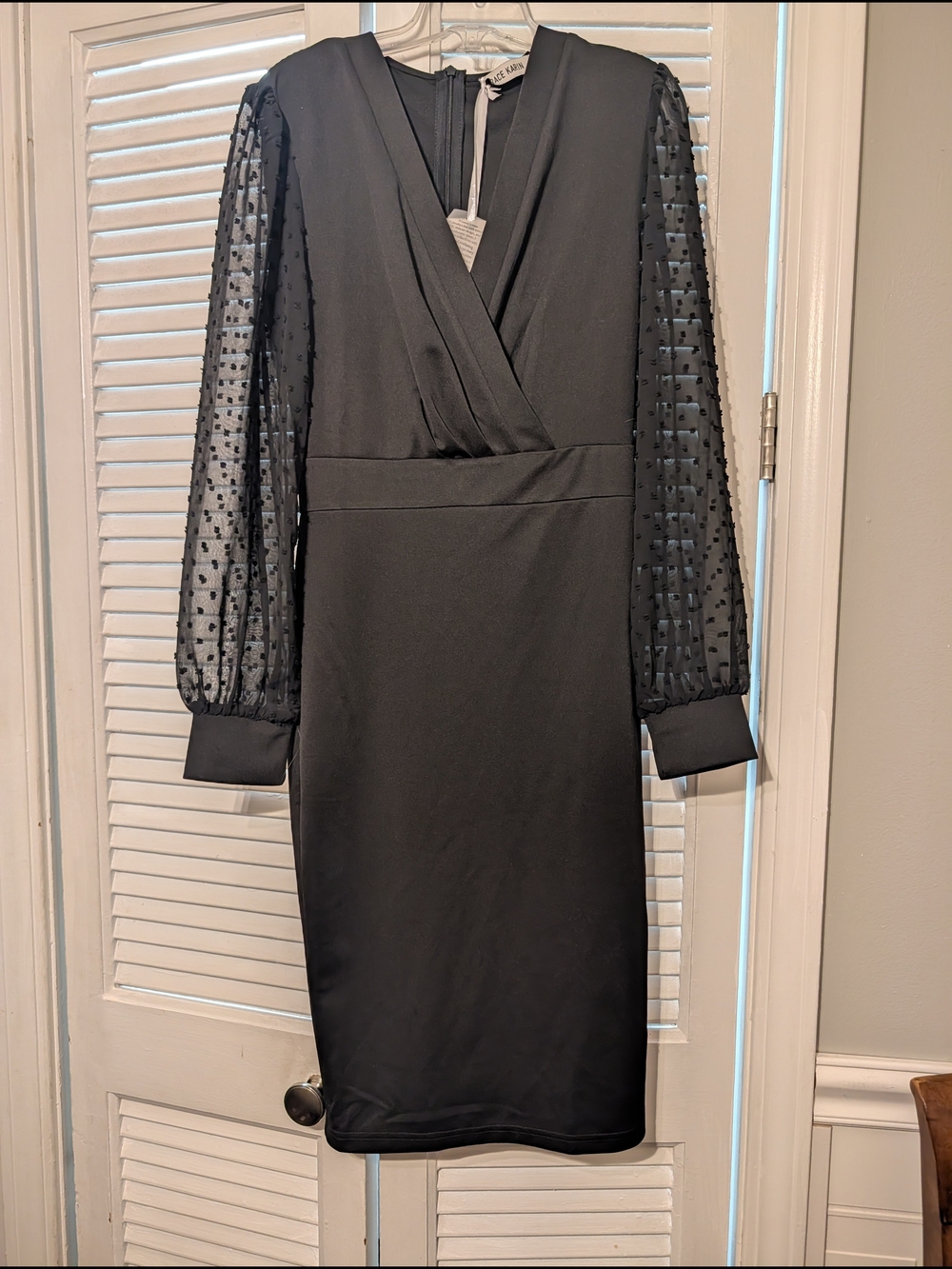 Elegant Black Sheer-Sleeve Wrap Dress - Grace Karin XS